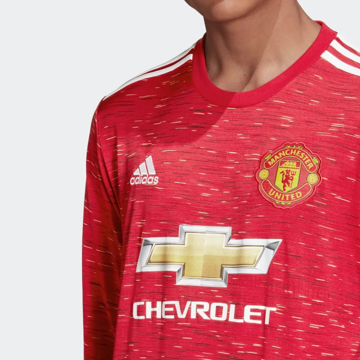 Adidas 2020-21 Manchester United Home Long Sleeve Jersey - Red-White - Image 3