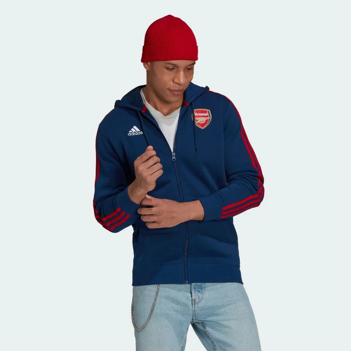 Adidas 2021-22 Arsenal 3 Stripe Full-Zip Hoody - Navy - Image 2