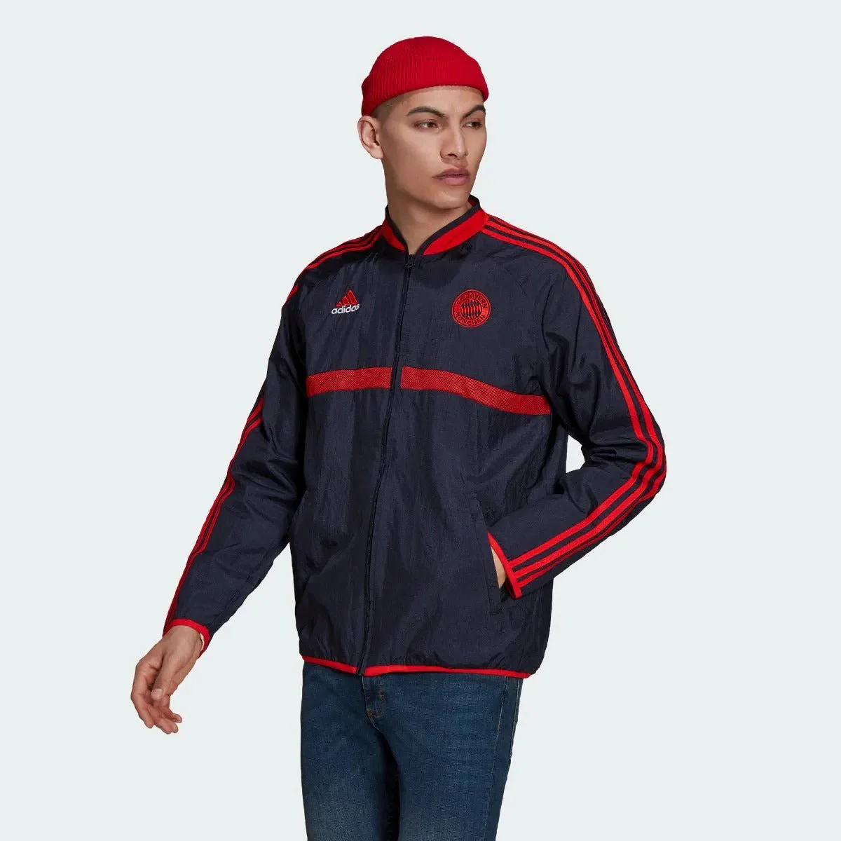 Adidas 2021-22 Bayern Munich Icon Woven Jacket - Navy-Red - Image 2