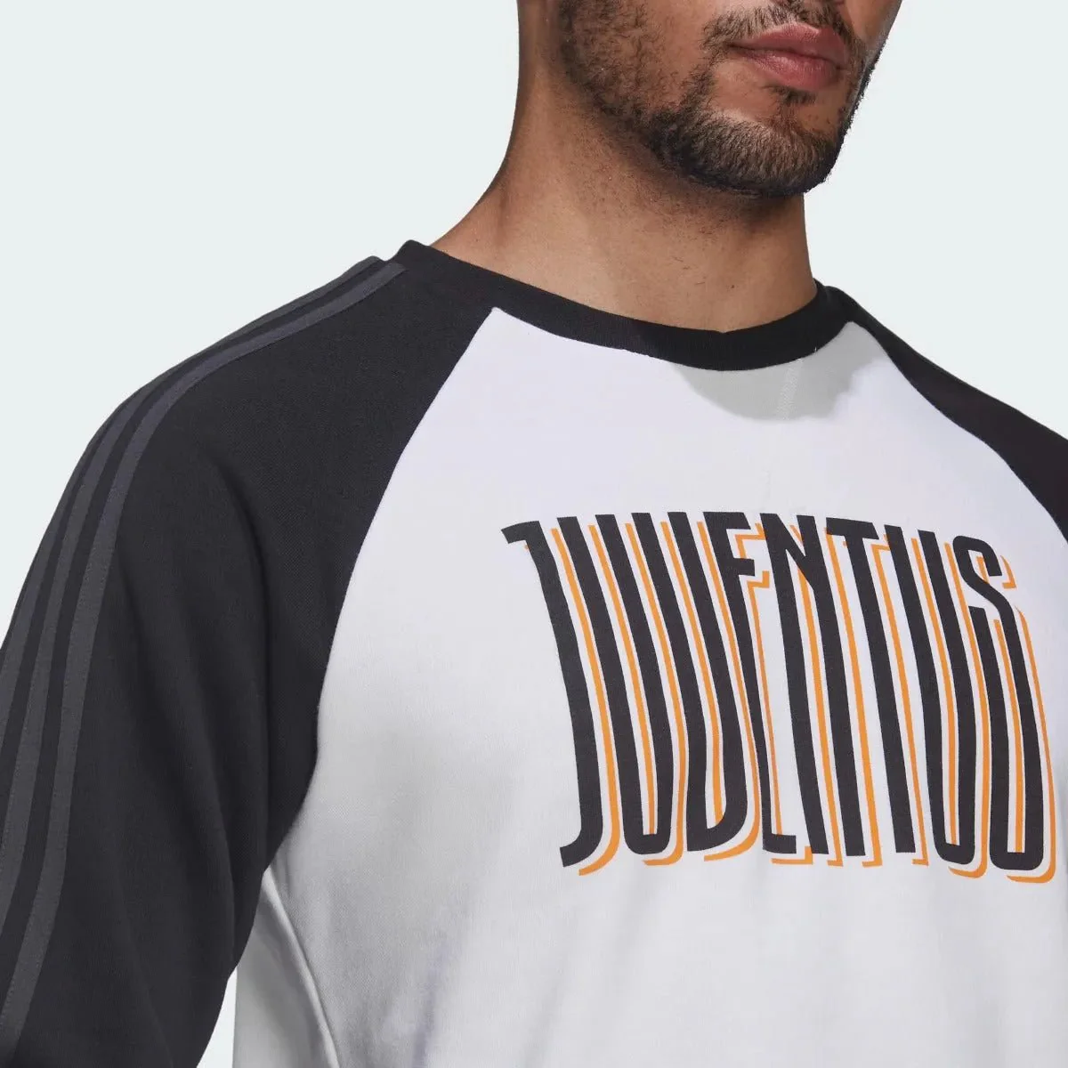 adidas 2021-22 Juventus Graphic Crewneck Sweater - White-Black-Orange - Image 3