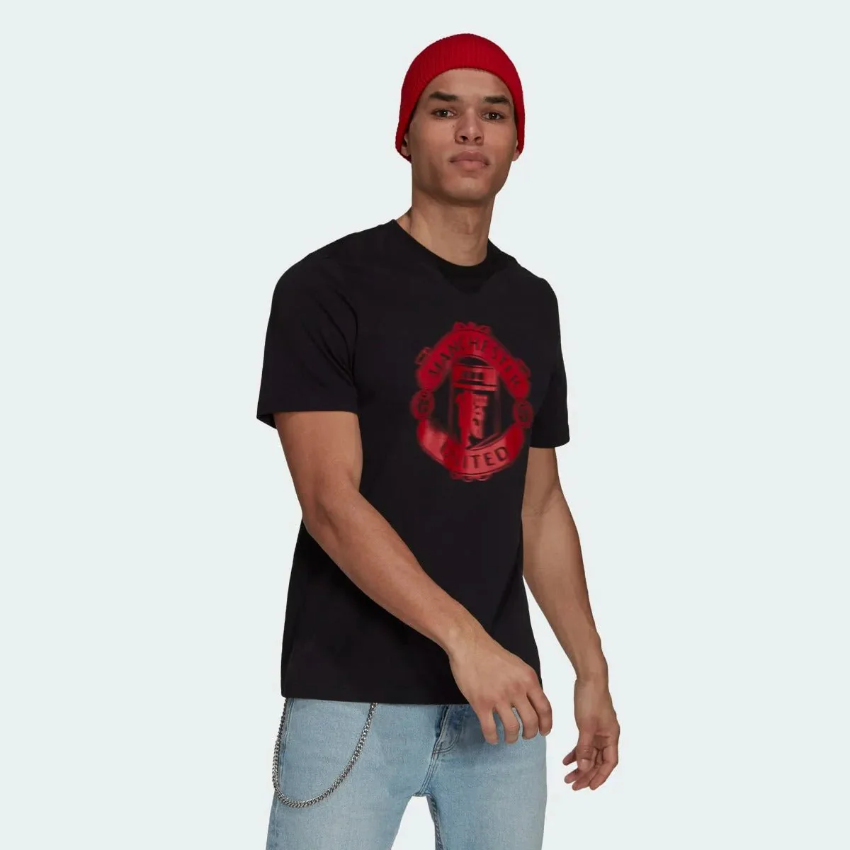Adidas 2021-22 Manchester United Tee - Black-Red - Image 2