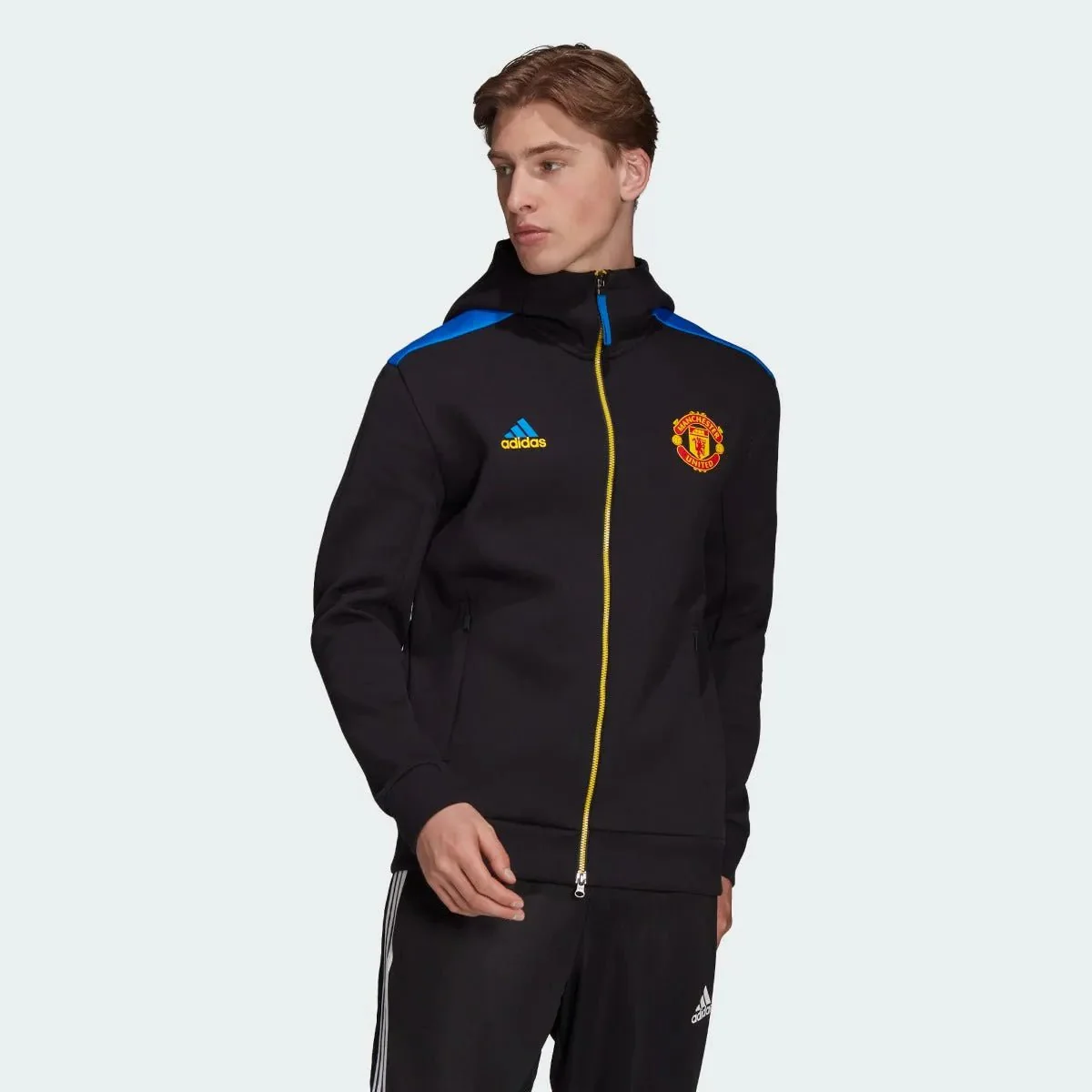 Adidas 2021-22 Manchester United ZNE Jacket - Black-Glow Blue - Image 2
