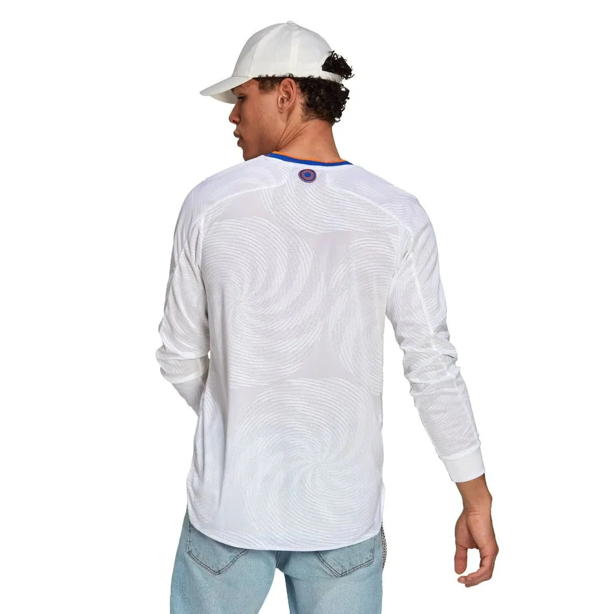Adidas 2021-22 Real Madrid Home Authentic Long-Sleeve Jersey - White-Blue-Orange - Image 2