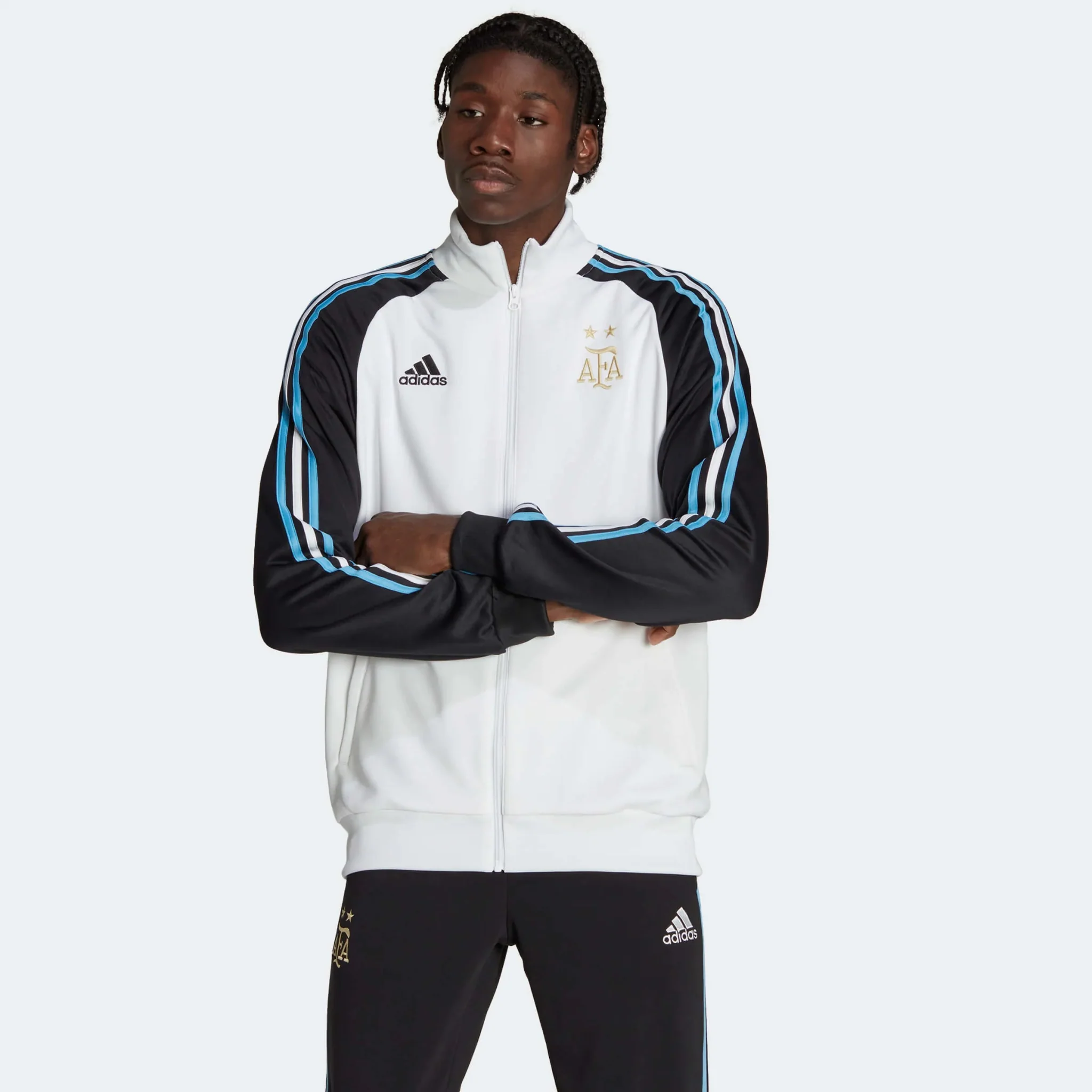 adidas 2022-23 Argentina 3 Stripe Track Jacket White-Black - Image 2