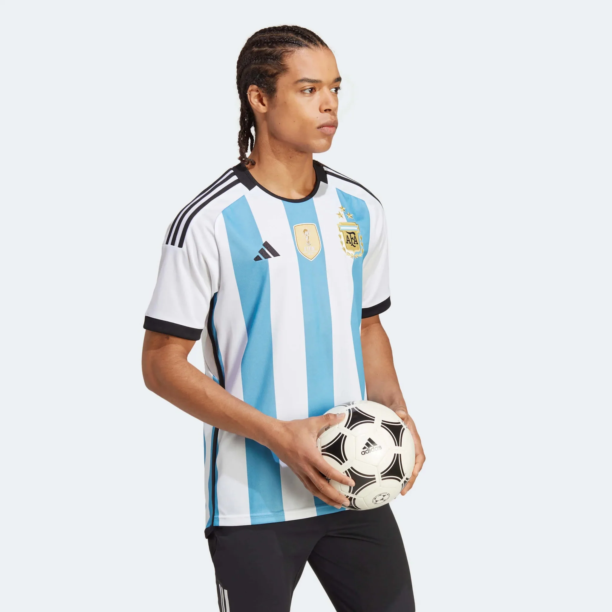adidas 2022-23 Argentina Home Jersey World Cup 3 Star- White - Light Blue - Image 10