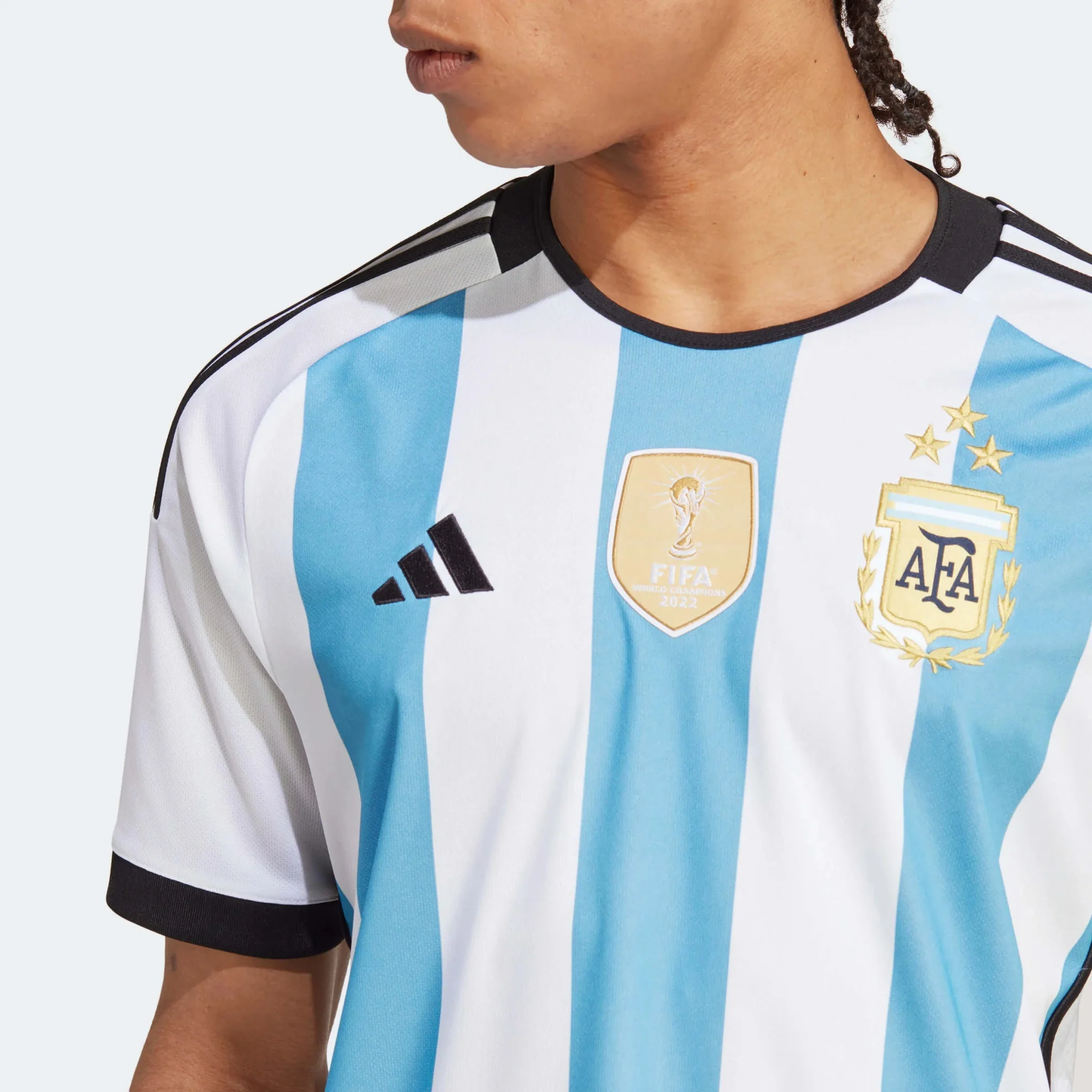 adidas 2022-23 Argentina Home Jersey World Cup 3 Star- White - Light Blue - Image 12