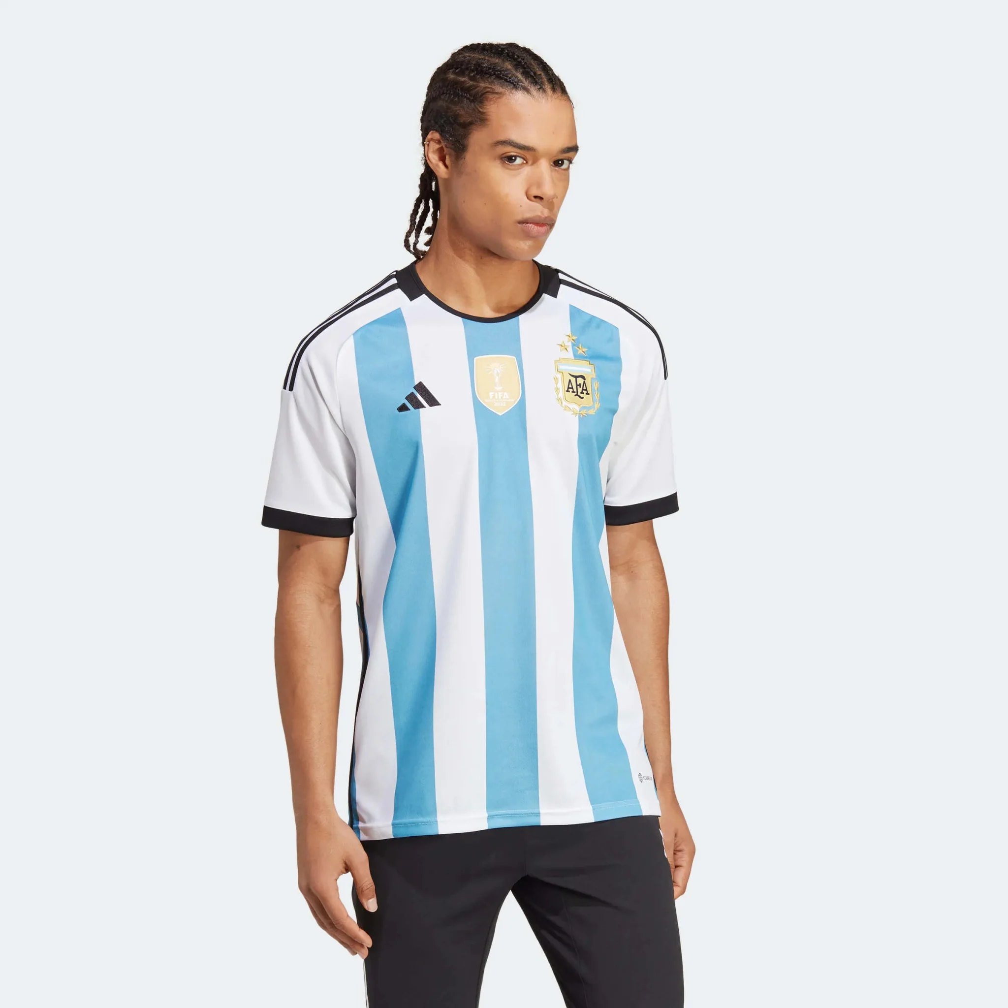 adidas 2022-23 Argentina Home Jersey World Cup 3 Star- White - Light Blue - Image 9
