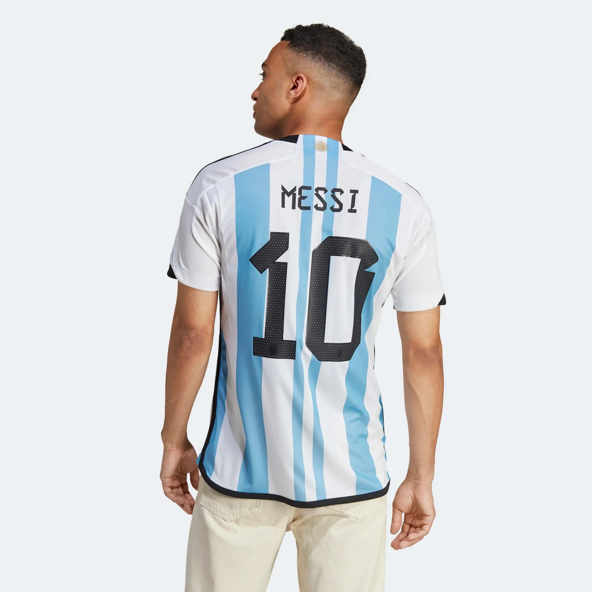adidas 2022-23 Argentina Home Messi #10 Jersey - White-Light Blue - Image 3