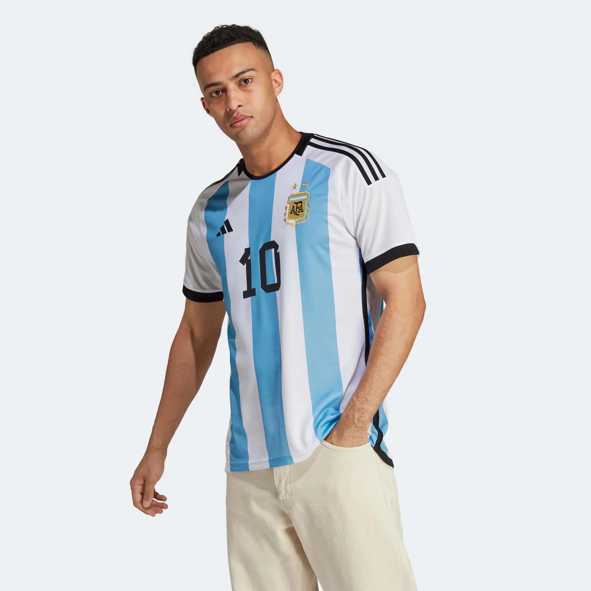 adidas 2022-23 Argentina Home Messi #10 Jersey - White-Light Blue - Image 4
