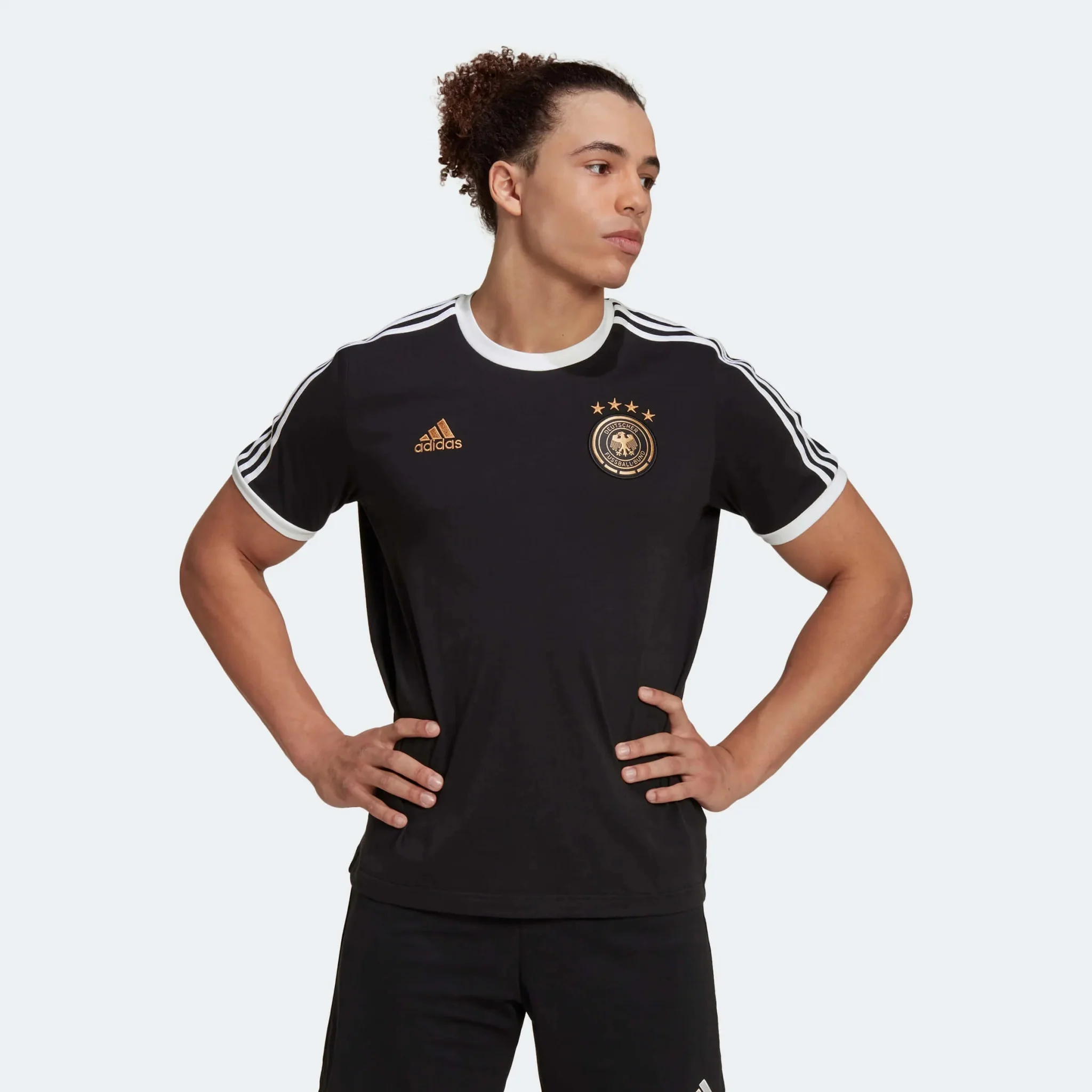 adidas 2022-23 Germany 3-Stripes Tee - Black-White - Image 2