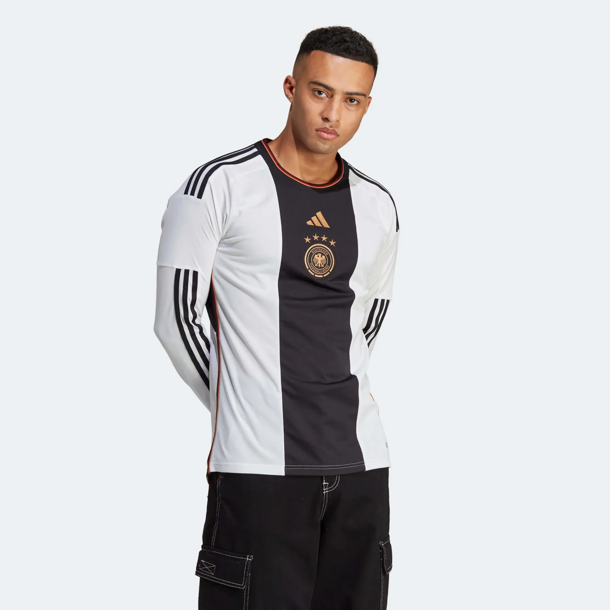Adidas 2022-23 Germany Home Long Sleeve Jersey White-Black - Image 3