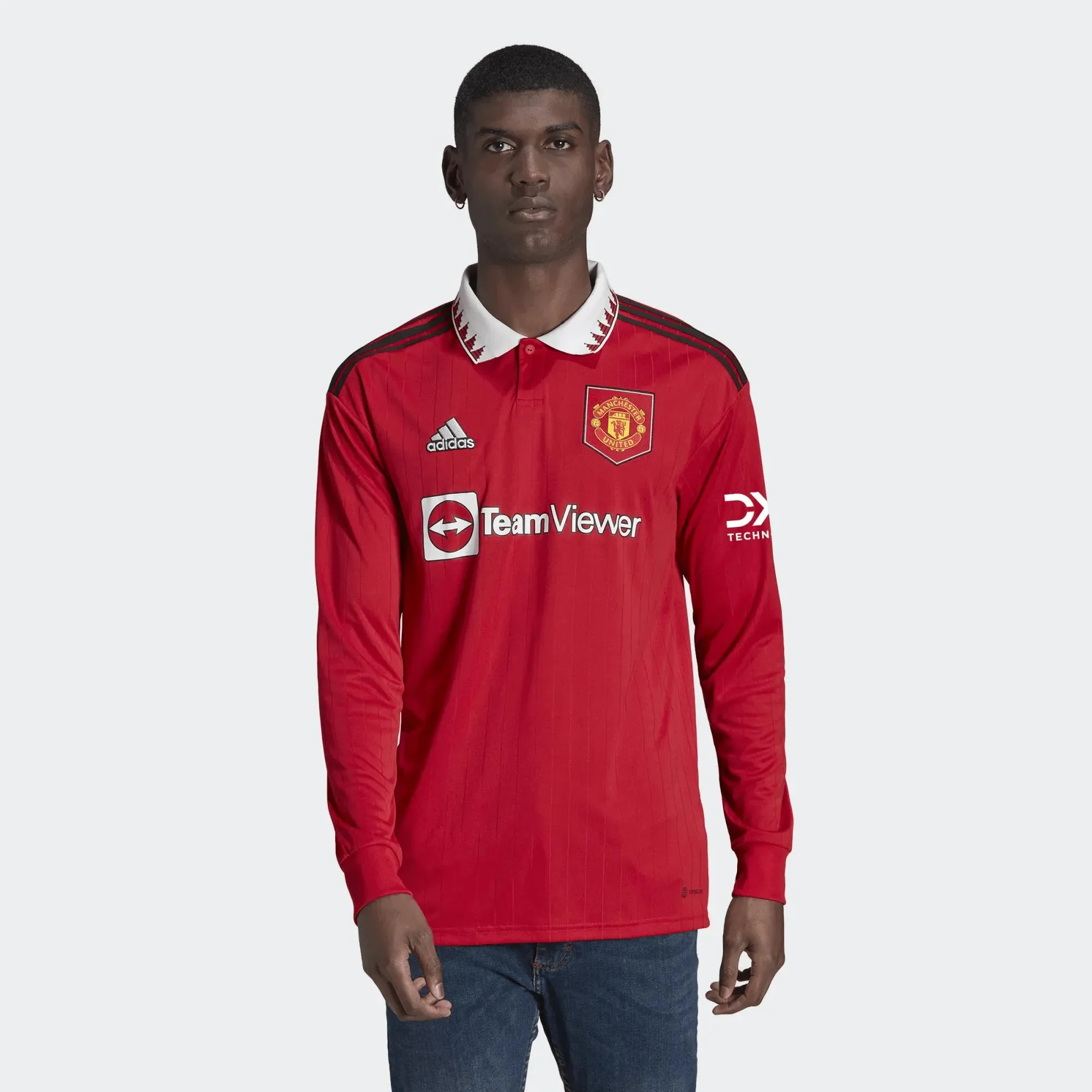 adidas 2022-23 Manchester United Home Long Sleeve Jersey - Red-White - Image 6