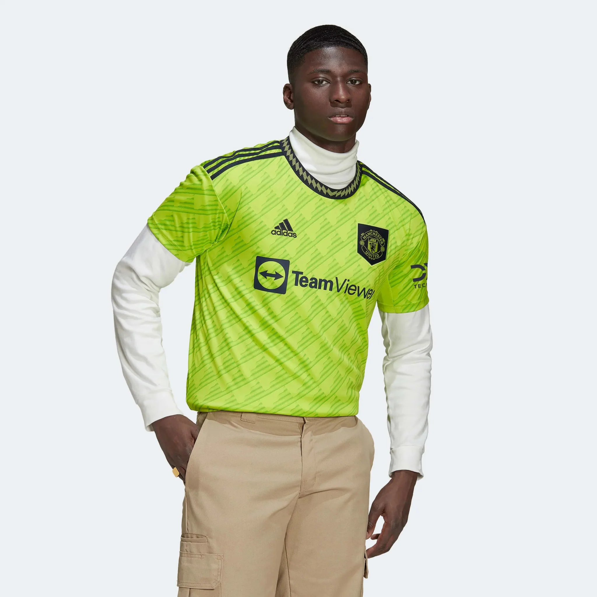 adidas 2022-23 Manchester United Third Jersey - Solar Slime - Image 9