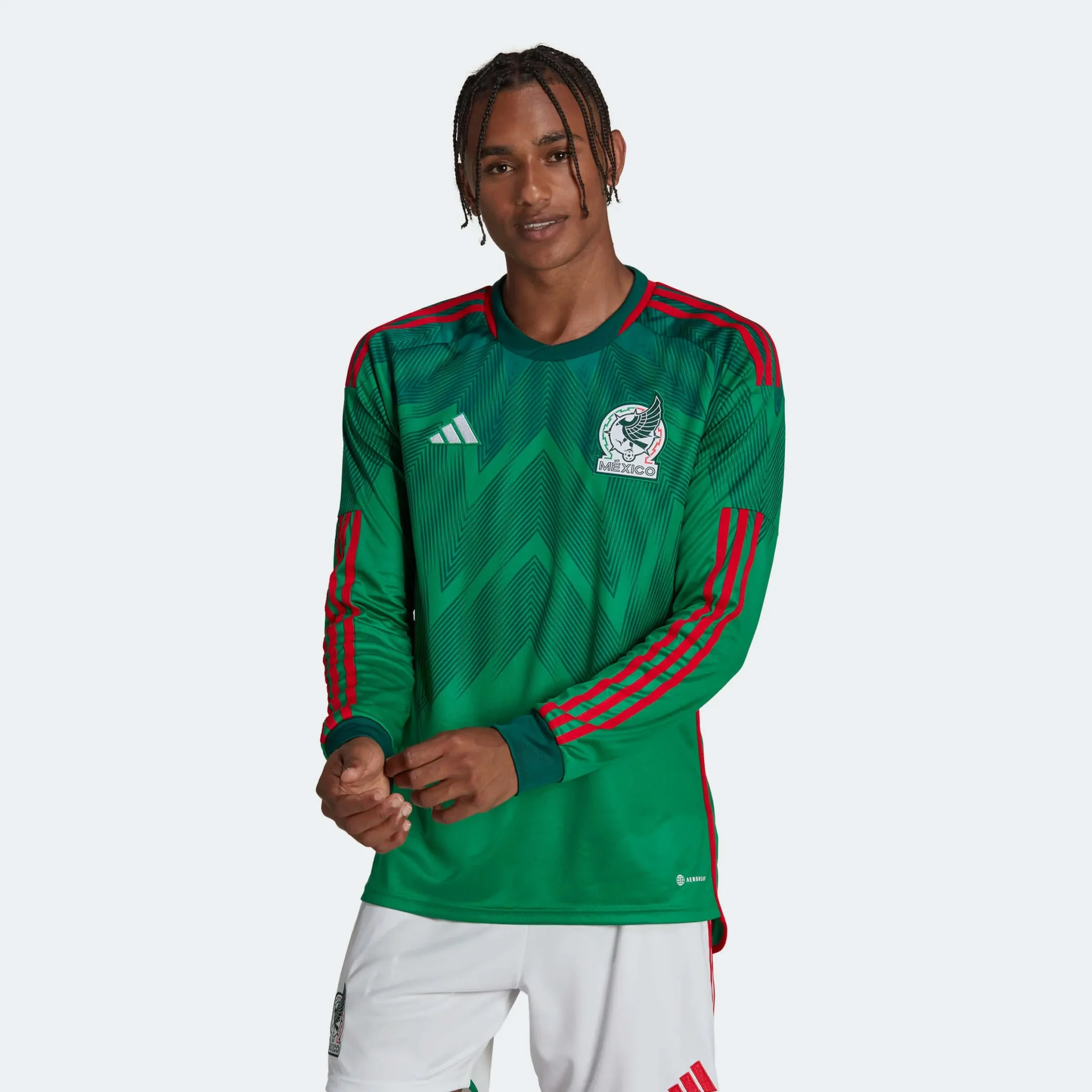 adidas 2022-23 Mexico Home Long-Sleeve Jersey - Green-Red - Image 9