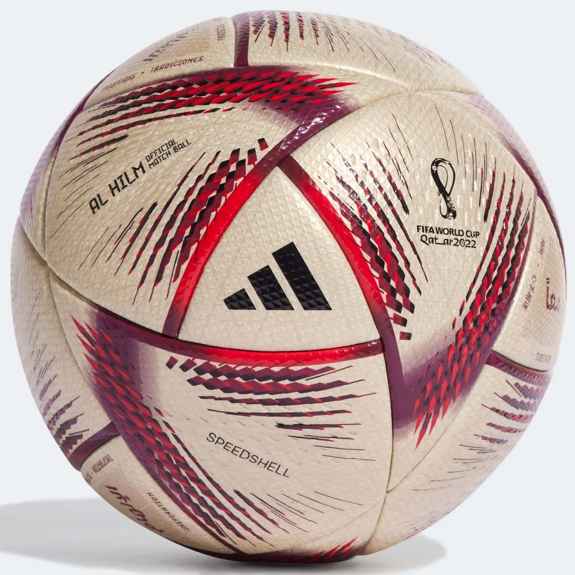 adidas 2022 World Cup Al Hilm Official Match Ball - Gold Metallic-Maroon-Red