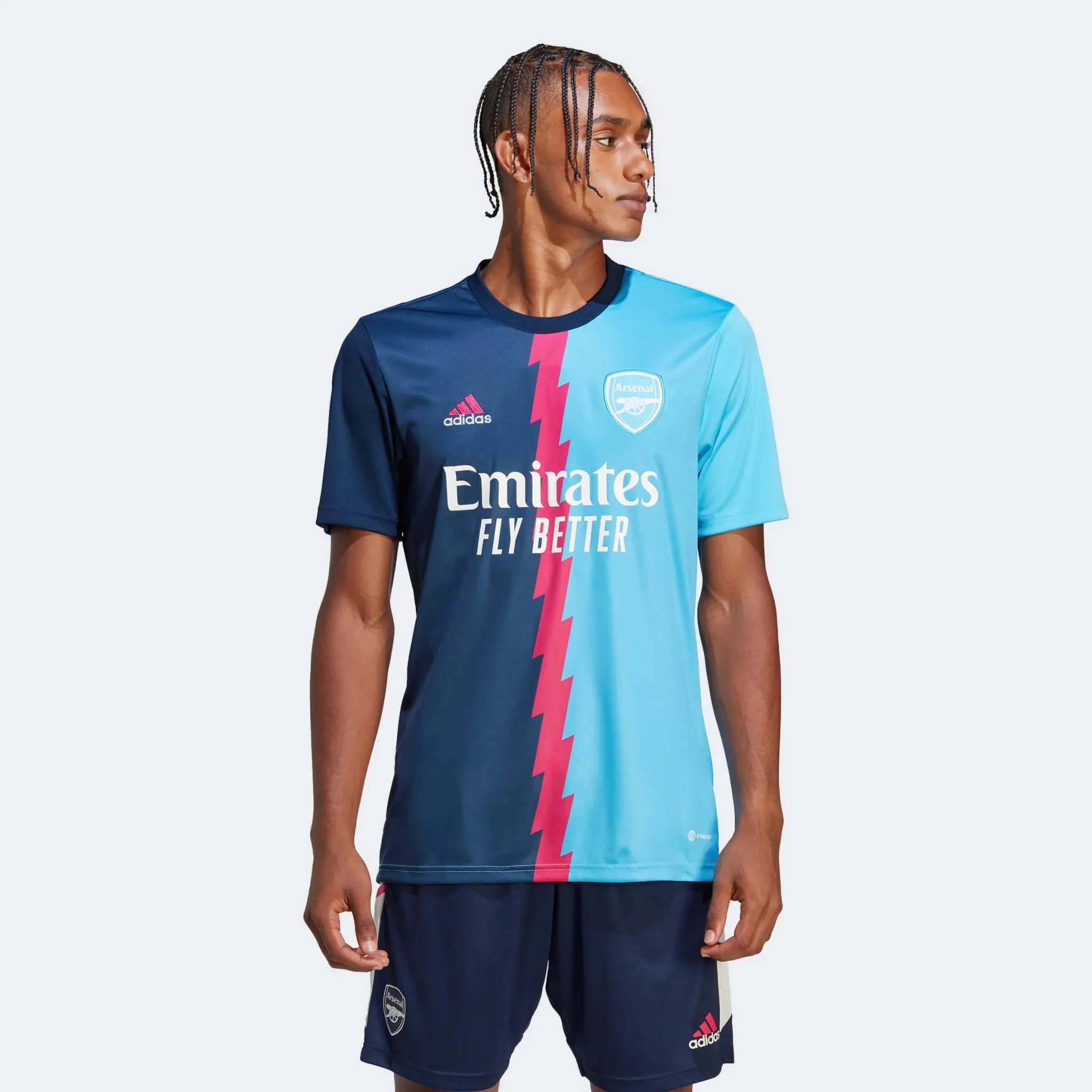 adidas 2023 Arsenal Pre-Match Jersey - Navy-Magenta-Sky Rush - Image 3