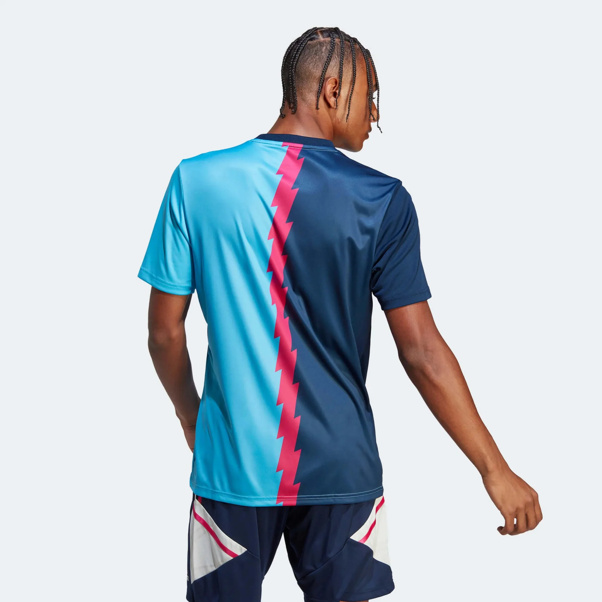 adidas 2023 Arsenal Pre-Match Jersey - Navy-Magenta-Sky Rush - Image 4