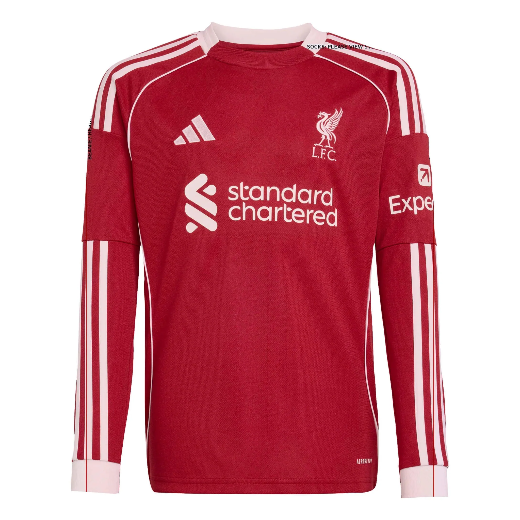 adidas 2025-26 Liverpool Youth Stadium Home Long-Sleeve Soccer Jersey