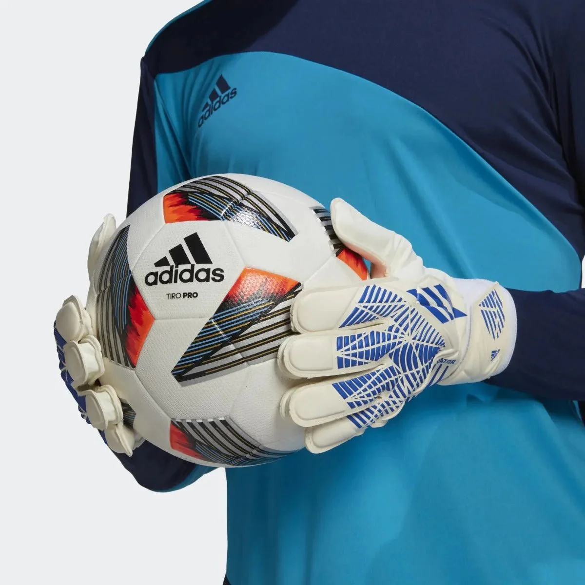 adidas Predator GL Goalkeeper Training Gloves - White-Hi Res Blue - Image 4