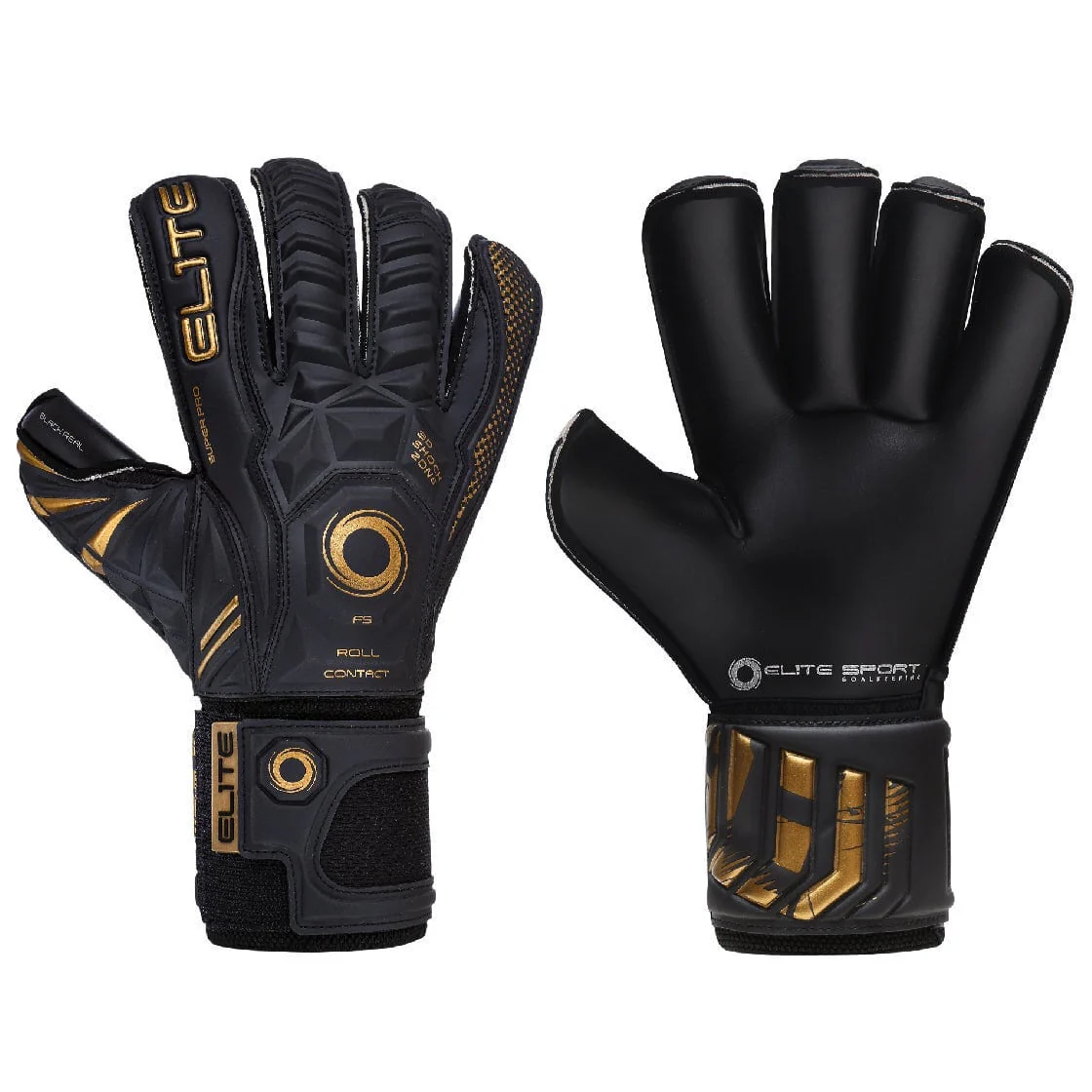 Elite Sport 2022 Black Real Goalkeeper Gloves - Black-Gold