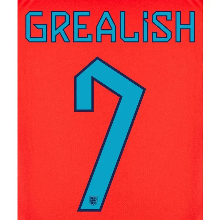England 2022-23 Away Grealish #7 Jersey Name Set