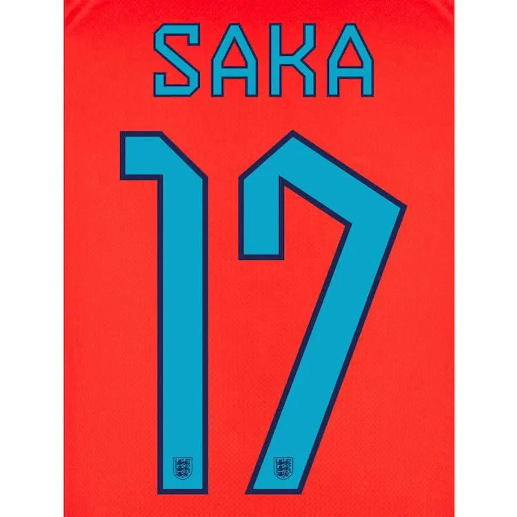 England 2022-23 Away Saka #7 Youth Jersey Name Set