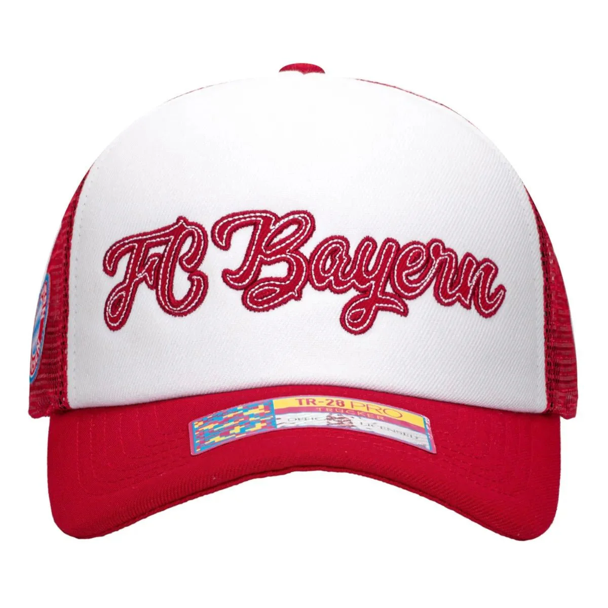 Fan Ink Collection Bayern Munich Script Stop Trucker Hat - Red-White