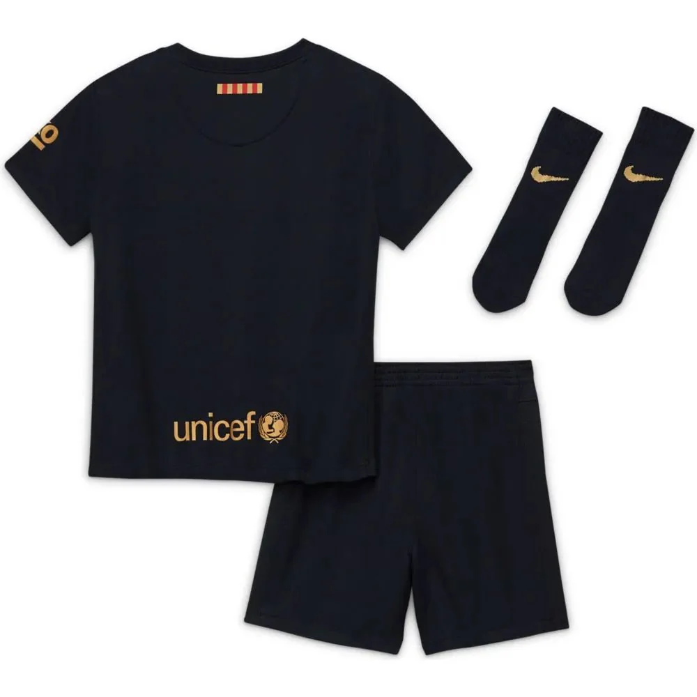 Nike 2020-21 Barcelona Away Baby-Toddler Kit - Black-Gold - Image 2