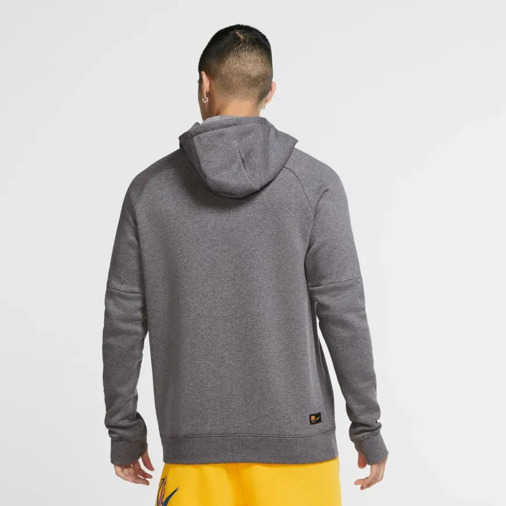 Nike 2020-21 Barcelona Fleece Pullover Hoodie - Grey-Yellow