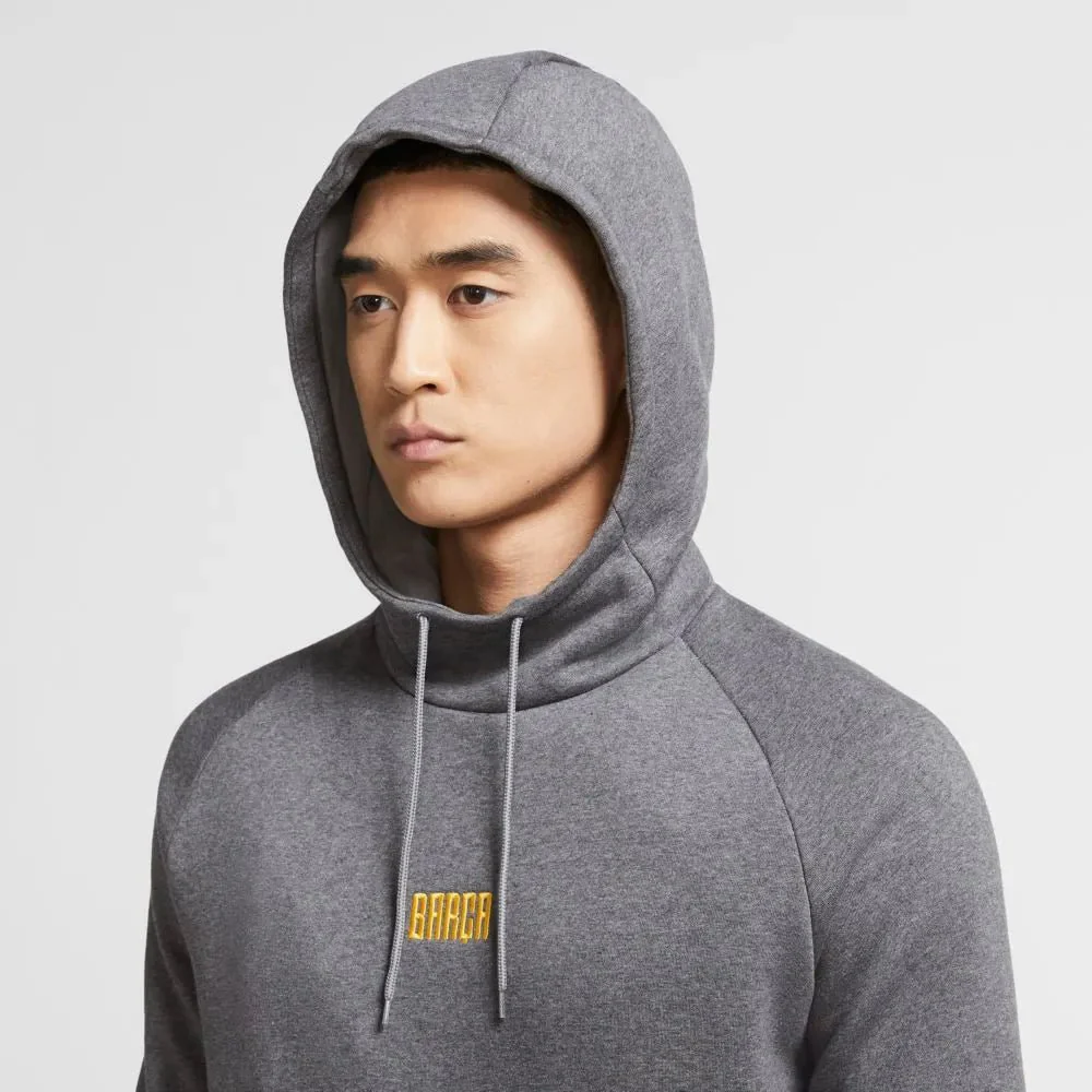 Nike 2020-21 Barcelona Fleece Pullover Hoodie - Grey-Yellow - Image 2