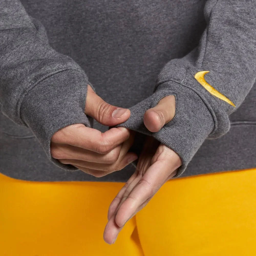 Nike 2020-21 Barcelona Fleece Pullover Hoodie - Grey-Yellow - Image 4