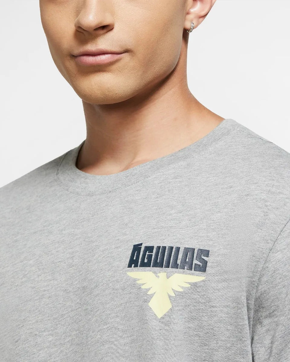 Nike 2020-21 Club America Voice Tee - Grey-Yellow - Image 3