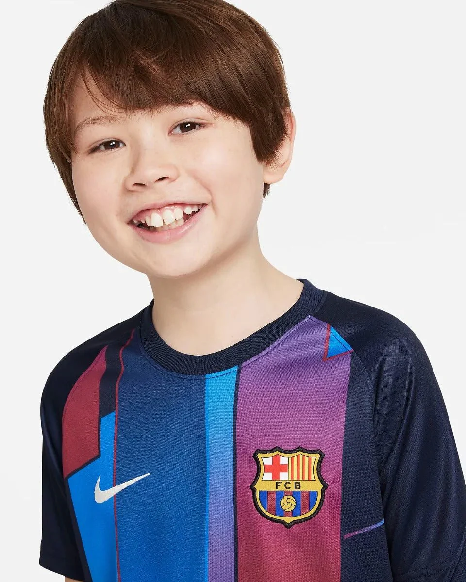 Nike 2021-22 Barcelona Youth Pre-Match SS Jersey - Soar-Obsidian - Image 2