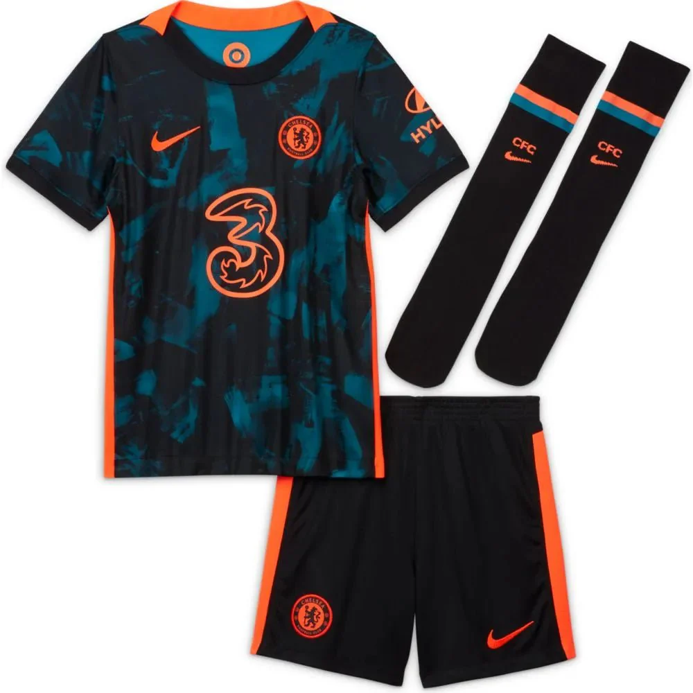 Nike 2021-22 Chelsea Youth Little Kids Third Kit - Blustery-Black-Hyper Crimson