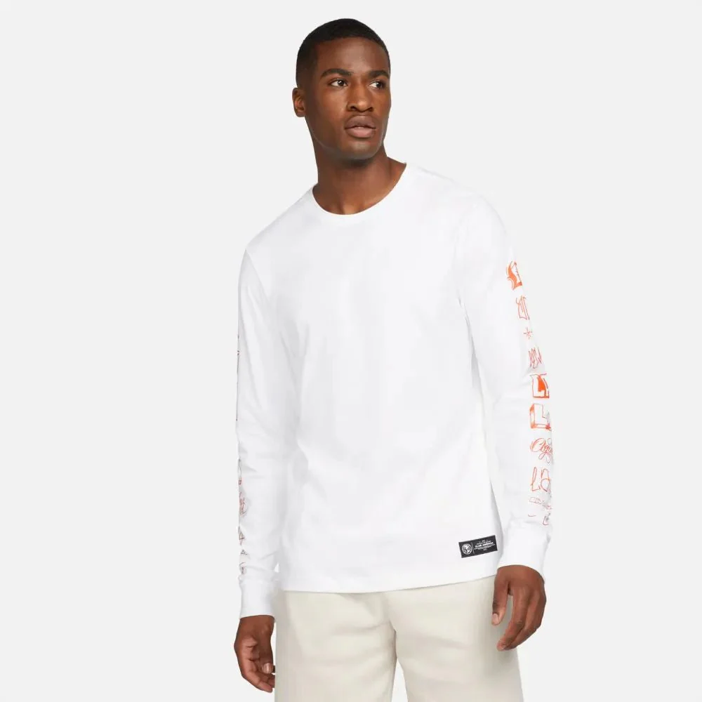 Nike 2021-22 Club America Long-Sleeve Voice Tee LAxLA - White-Orange