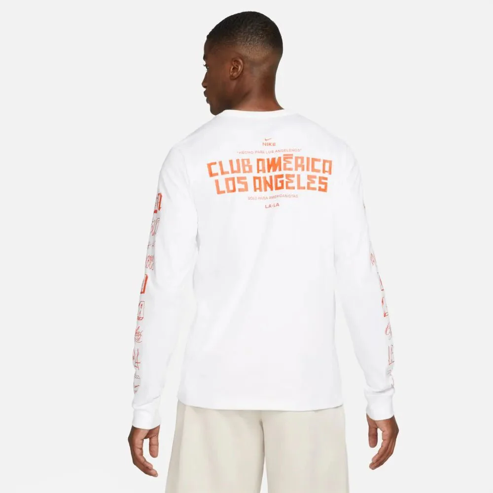 Nike 2021-22 Club America Long-Sleeve Voice Tee LAxLA - White-Orange - Image 2