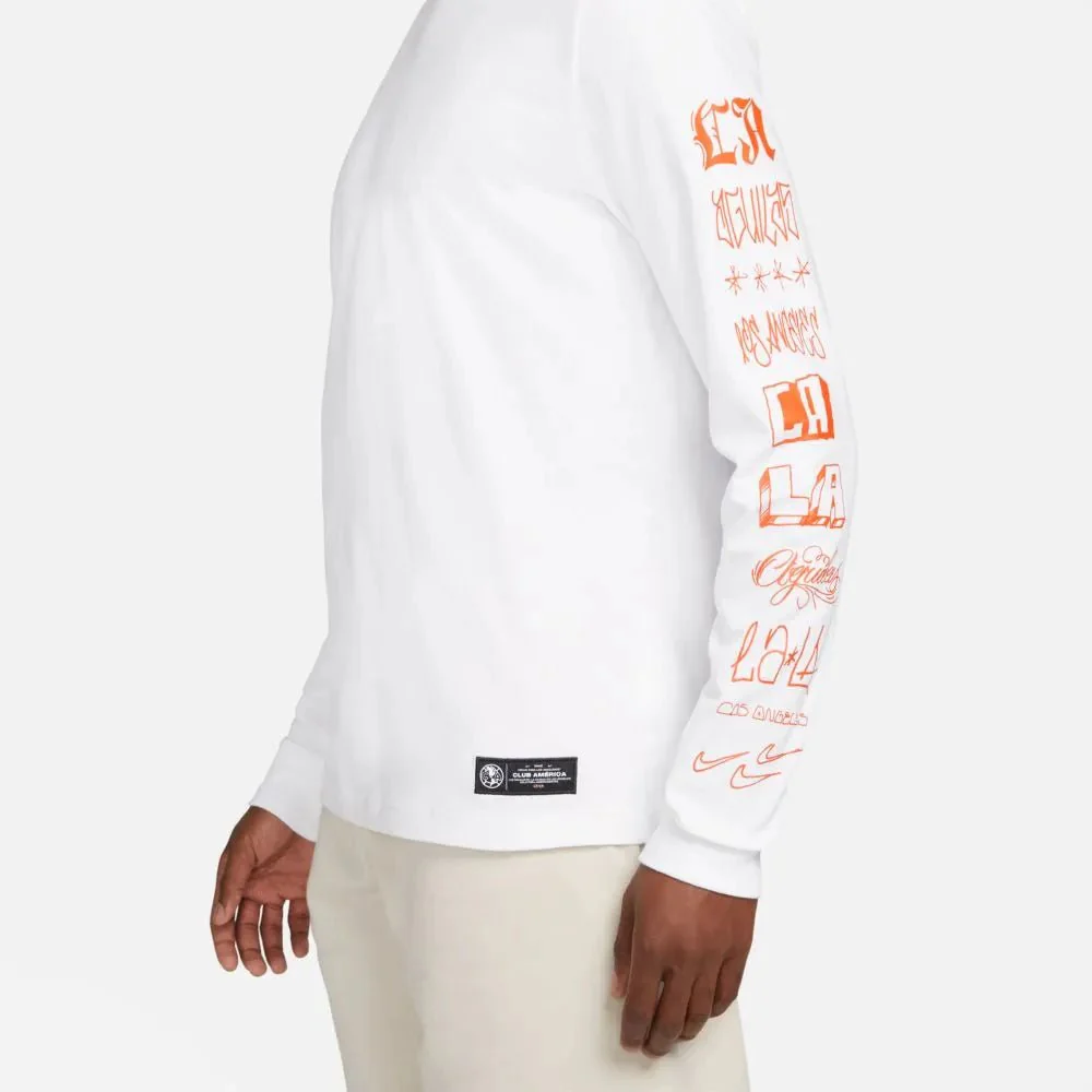 Nike 2021-22 Club America Long-Sleeve Voice Tee LAxLA - White-Orange - Image 5