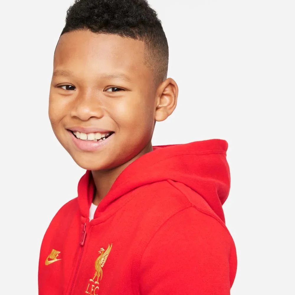 Nike 2021-22 Liverpool Youth NSW Full-Zip Club Hoodie - Rush Red - Image 3
