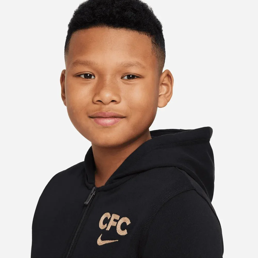 Nike 2022-23 Chelsea Youth Club Fleece Full-Zip Hoodie - Image 3
