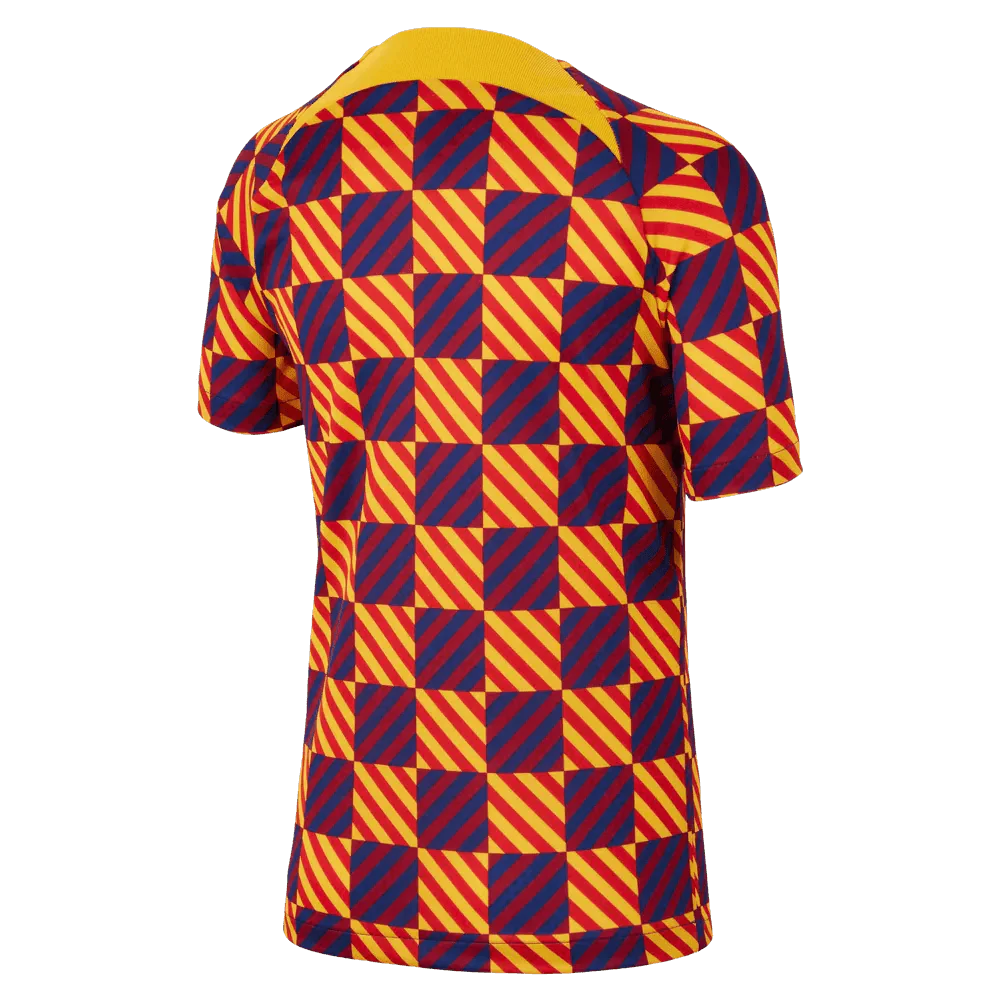 Nike 2022-23 FC Barcelona Youth Pre-Match Shirt - Yellow - Red - Image 2