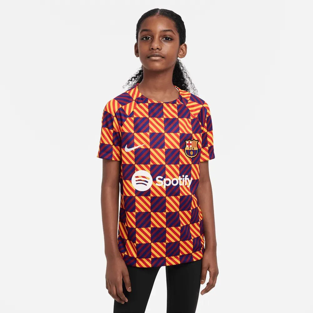 Nike 2022-23 FC Barcelona Youth Pre-Match Shirt - Yellow - Red - Image 3