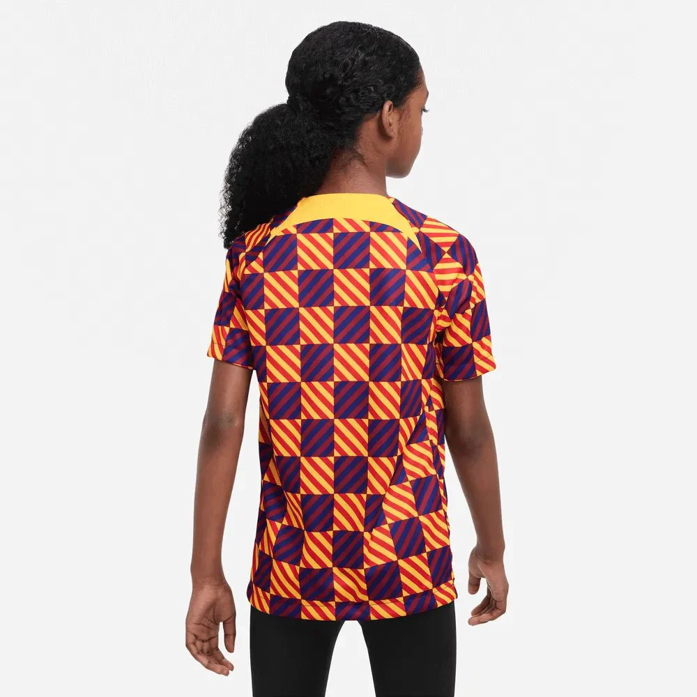 Nike 2022-23 FC Barcelona Youth Pre-Match Shirt - Yellow - Red - Image 4