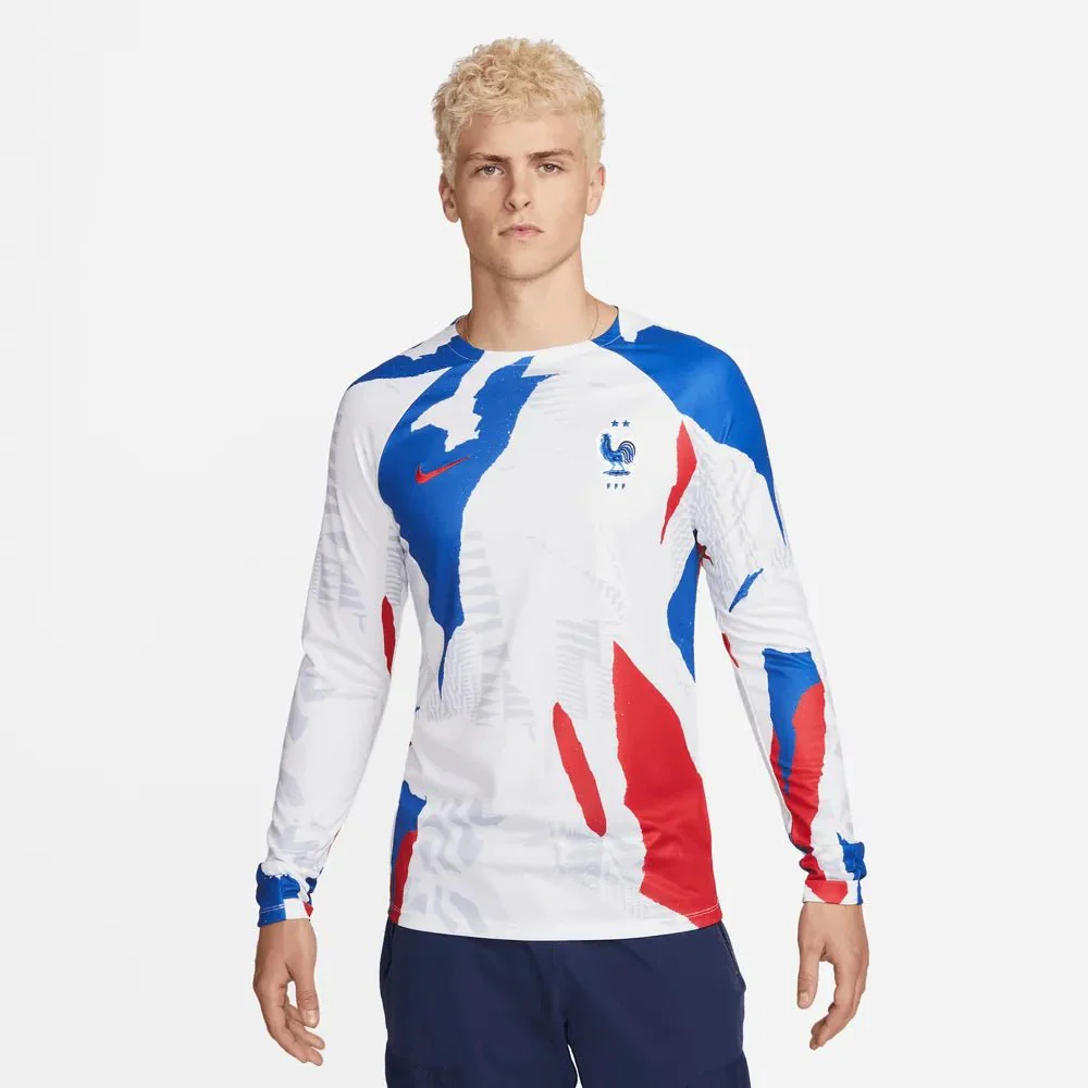 Nike 2022-23 France Long-Sleeve Pre-Match Jersey - White-Royal-Red