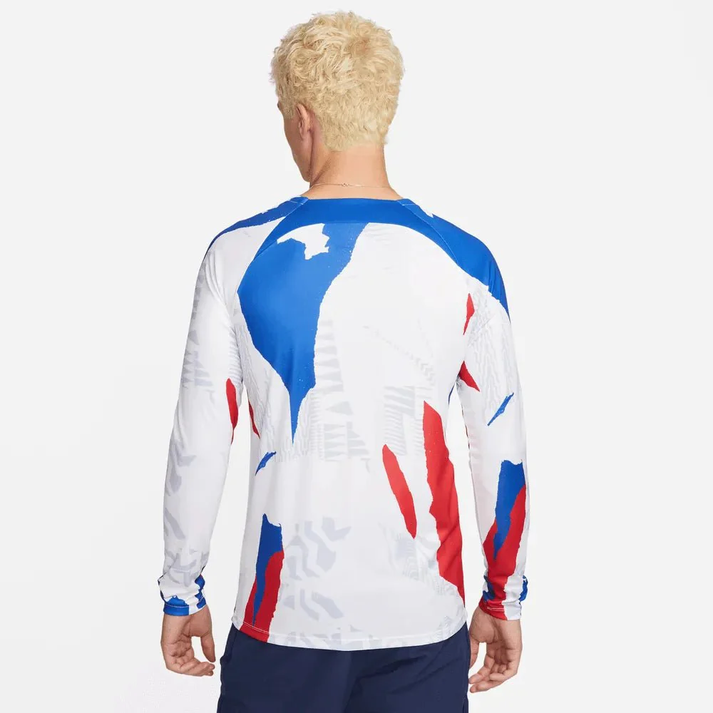 Nike 2022-23 France Long-Sleeve Pre-Match Jersey - White-Royal-Red - Image 2