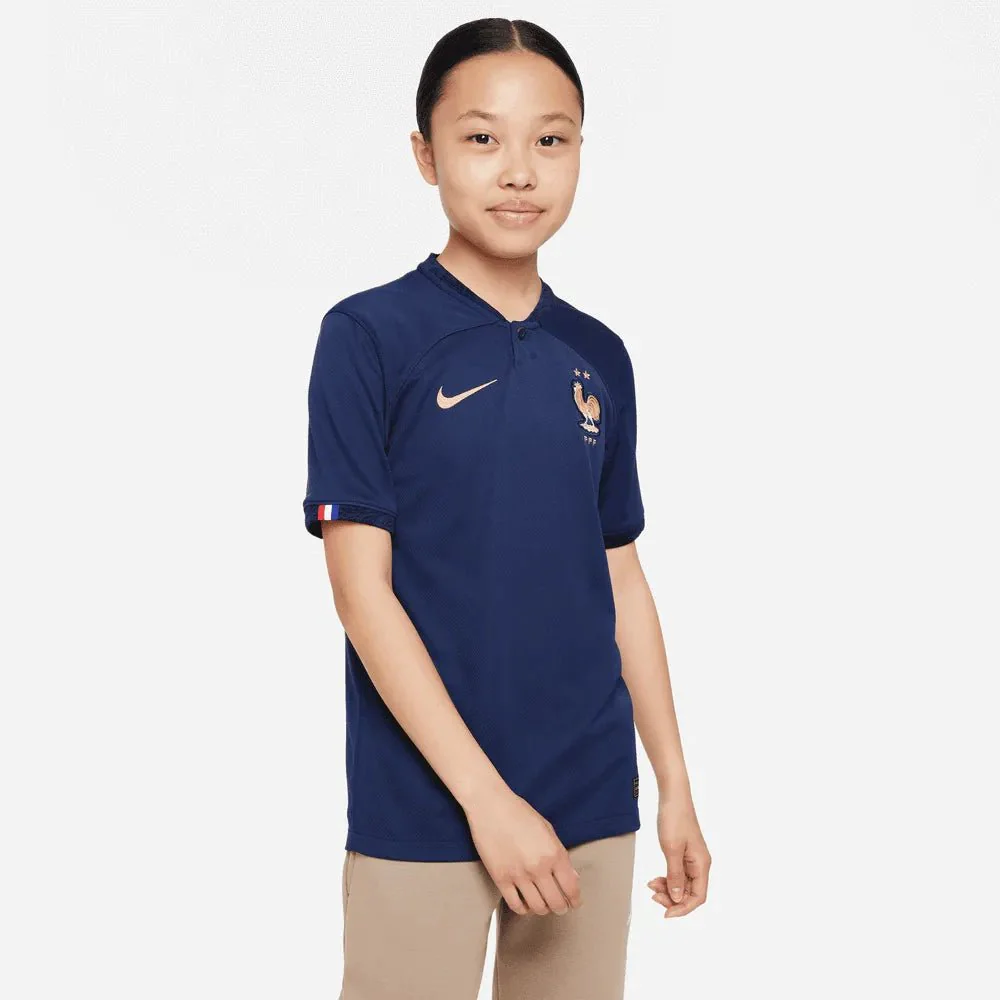 Nike 2022-23 France Youth Home Jersey - Midnight Navy-Metallic Gold - Image 3