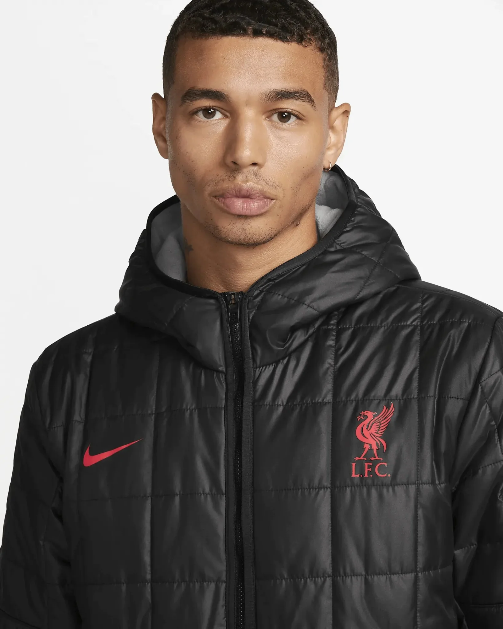 Nike 2022-23 Liverpool FC Fleece-Lined Hooded Jacket - Black-Particle Grey-Siren Red - Image 3