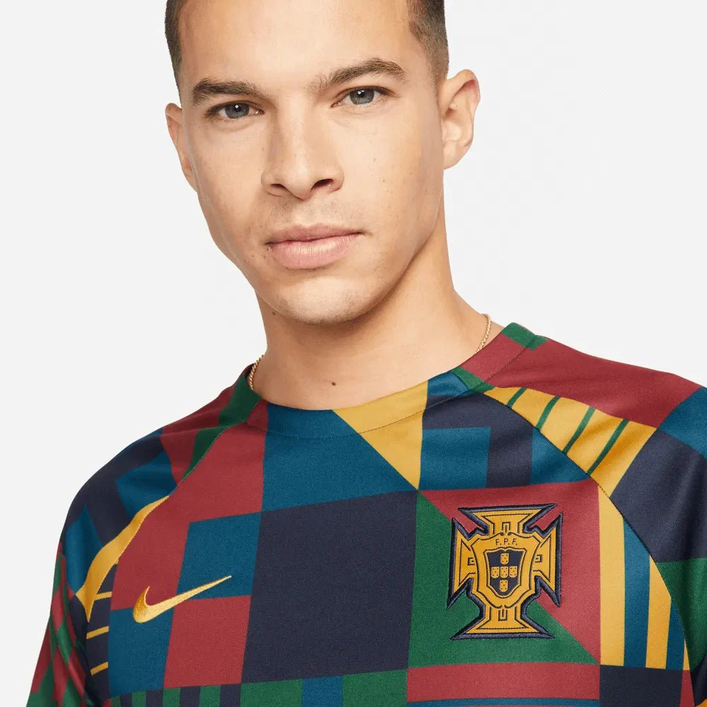Nike 2022-23 Portugal Pre-Match Jersey - Obsidian-Gold Dart - Image 3