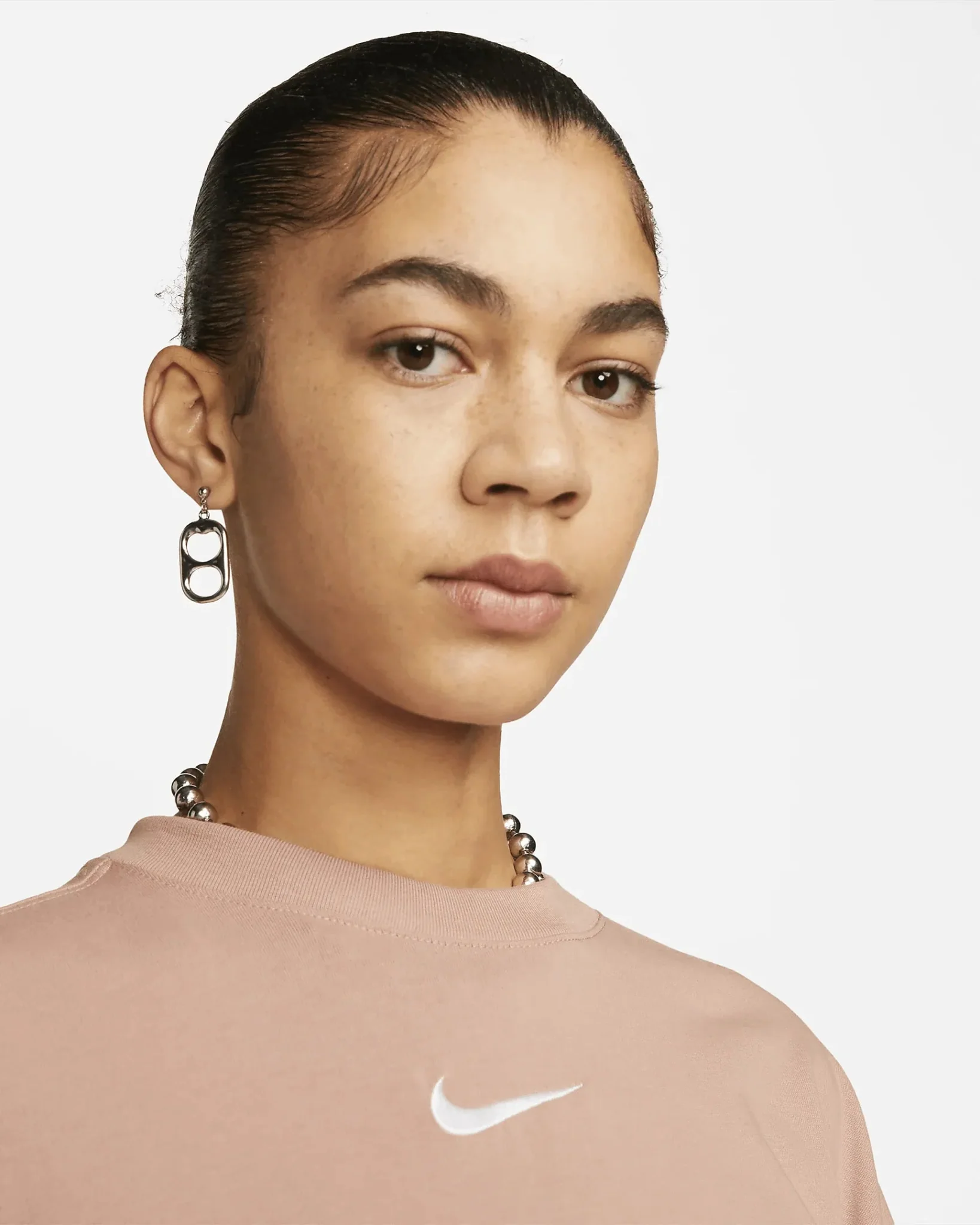 Nike 2022 PSG Womens NSW Oversized Short Sleeve Top - Rose Whisper-White - Image 3