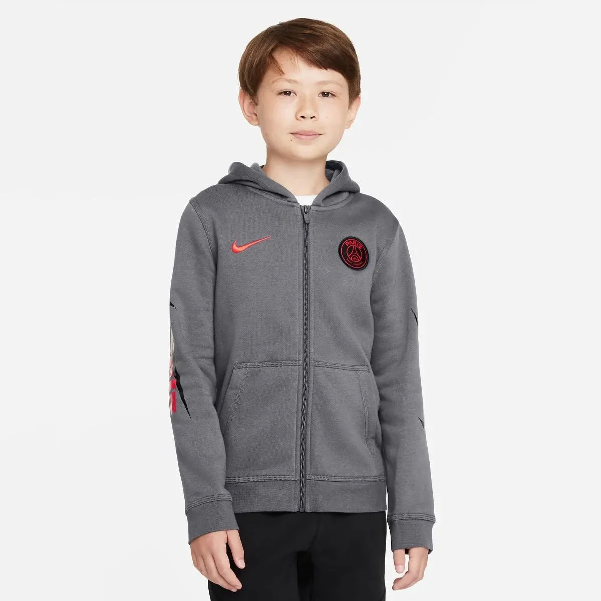 Nike 2022 PSG Youth FZ NSW Club Hoodie - Grey-Red