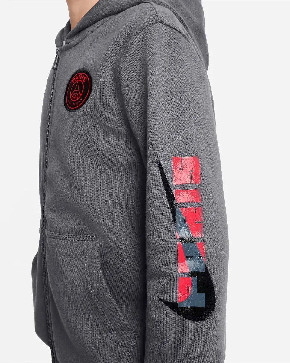 Nike 2022 PSG Youth FZ NSW Club Hoodie - Grey-Red - Image 3